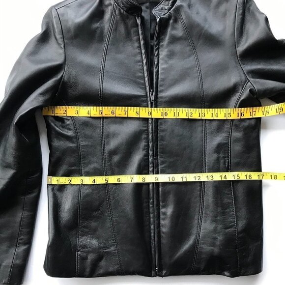BOGATO, women's black leather jacket, fitted moto jacket, all-season small/med - Picture 12 of 13